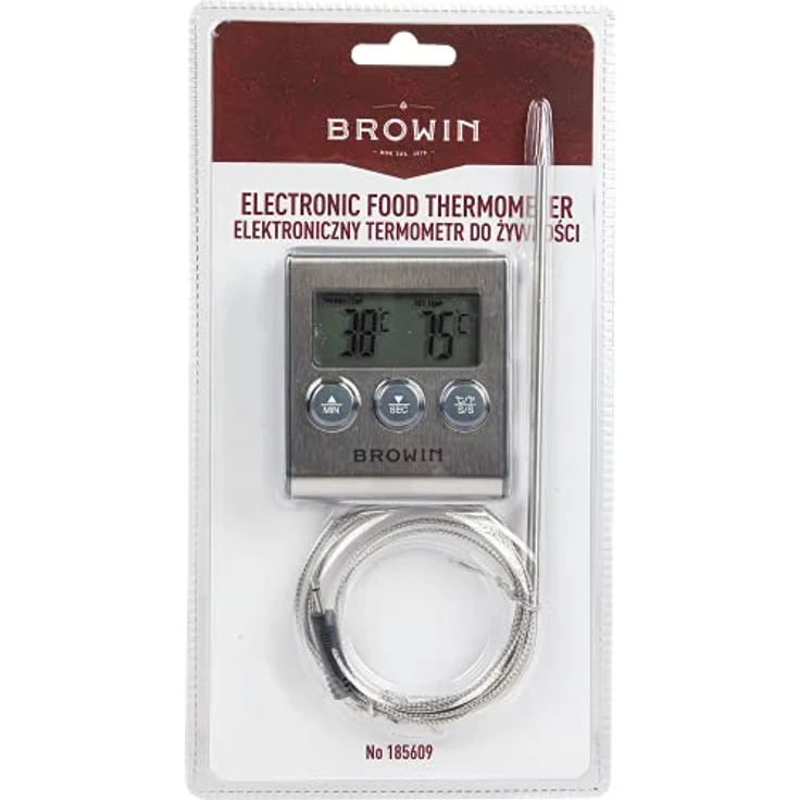 Browin 185609 Lebensmittel-Thermometer mit Sonde aus rostfreiem, Thermometer für Fleisch, ​Stahl - 1,5 m, von 0 bis 250°C, Timer, Alarm, elektronische Anzeige, Thermometer für Fleisch – Bild 4