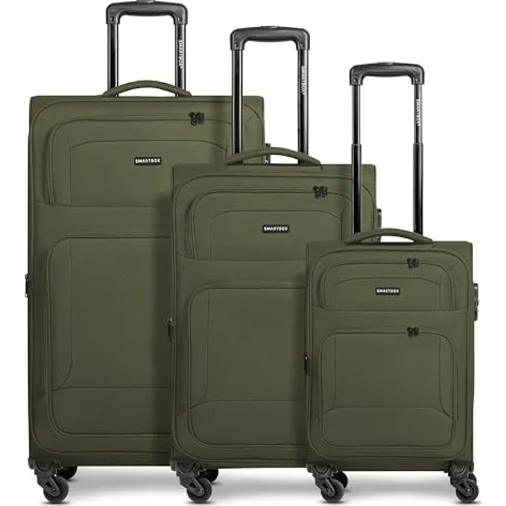 SMARTBOX Weichgepäck Koffer-Set 3-teilig für Damen & Herren | leichte & stabile Reise-Trolleys, hochwertiges Softcase, 4 Rollen & Zahlenschloss, erweiterbar mit Dehnfalten | Edition 04, schwarz – Bild 1