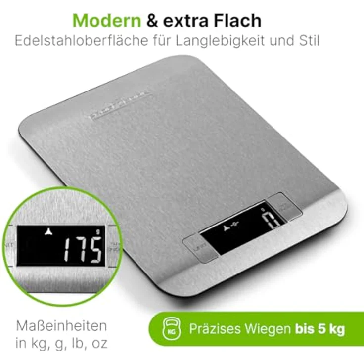 ProfiCook PC-KW 1061 digitale Küchenwaage mit großem LCD-Display, Wiegefläche aus Edelstahl, Tara-Funktion, Abschaltautomatik – Bild 2