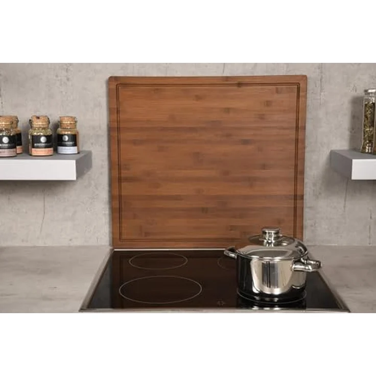 Kesper XXL Herdabdeckplatte 56 x 50 x 4 cm aus FSC Bambus, Dunkelbraun, mit Saftrille und erhöhten Leisten – Bild 3