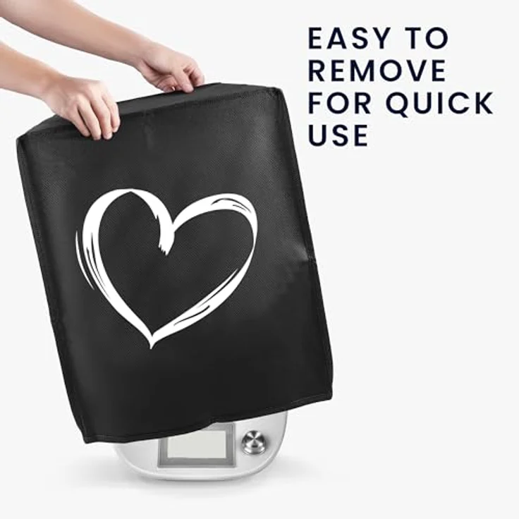 kwmobile Abdeckhaube kompatibel mit Thermomix TM5/TM6 mit Varoma, Küchenmaschine Hülle in Weiß Schwarz Herz Brush, Schutz vor Staub und Spritzern – Bild 3
