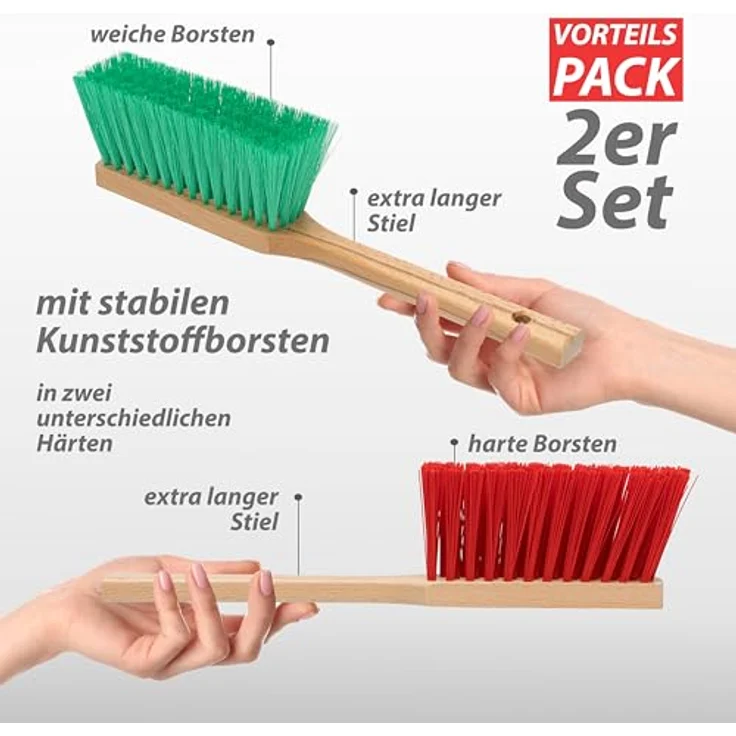 Hausfelder Kehrgarnitur Handfeger 2er Set, 2 x Handfeger mit stabilen Kunststoffborsten, extra langer Griff, ideal für Outdoor-Reinigung – Bild 4