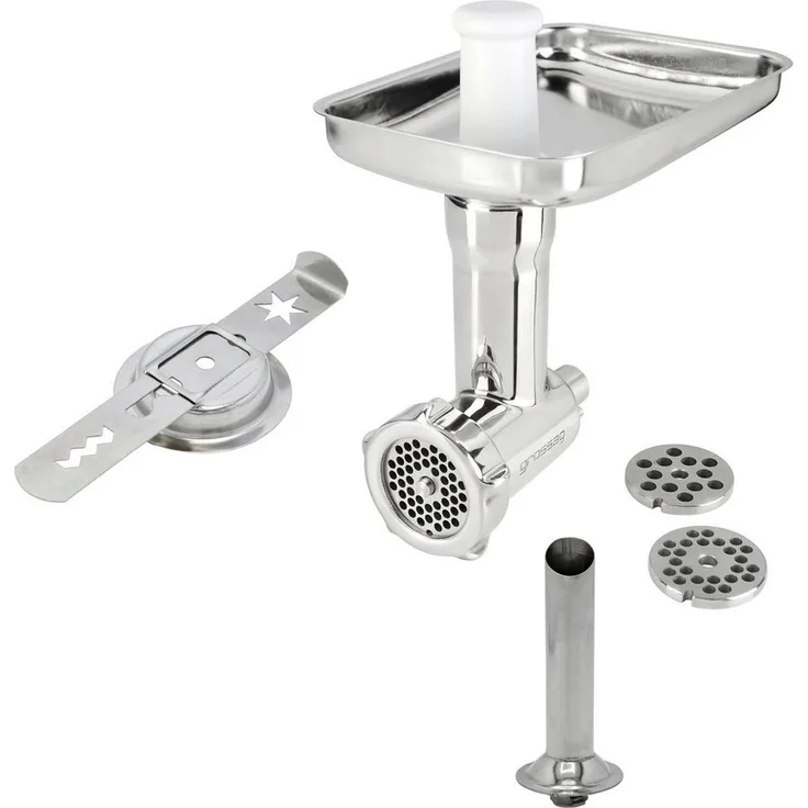 grossag Fleischwolfaufsatz KFW 500 Set 1354, Zubehör für KitchenAid Küchenmaschinen, inklusive Wurstfüll-Vorsatz und Spritzgebäck-Vorsatz, Edelstahl und Kunststoff