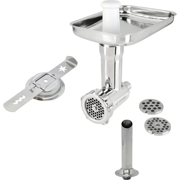 grossag Fleischwolfaufsatz KFW 500 Set 1354, Zubehör für KitchenAid Küchenmaschinen, inklusive Wurstfüll-Vorsatz und Spritzgebäck-Vorsatz, Edelstahl und Kunststoff