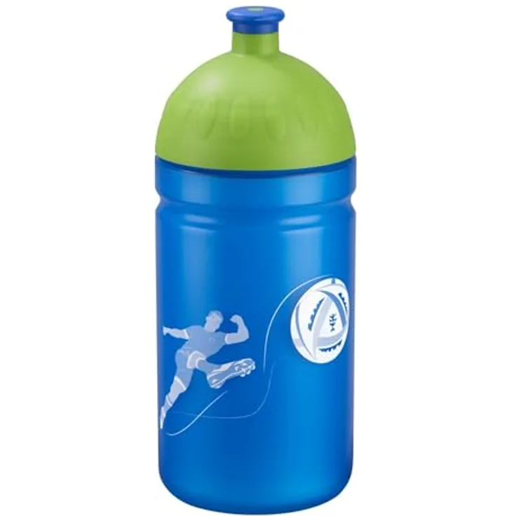Step by Step Trinkflasche „Soccer Ben“ auslaufsicher, spülmaschinenfest, BPA-frei, für Schule, Kindergarten, heiße und kohlensäurehaltigen Getränke, 0,5L, blau - grün