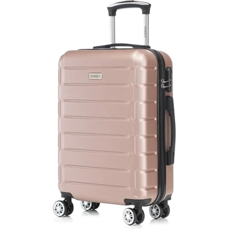 YONSLY Trolley Reisekoffer Set, Hartschalenkabinenkoffer mit Zahlenschloss, 4 leise 360° Rollen, weicher Gummigriff, mittel, Roségold – Bild 1