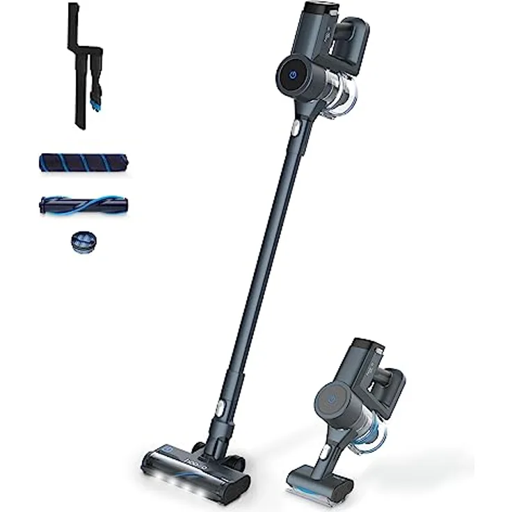 hoogo Akku-Staubsauger S5+ 3in1 | beutellos kabellos | Laufzeit bis zu 75 Min. | Handstaubsauger | Powersauger mit Beuteloption | LED Beleuchtung…