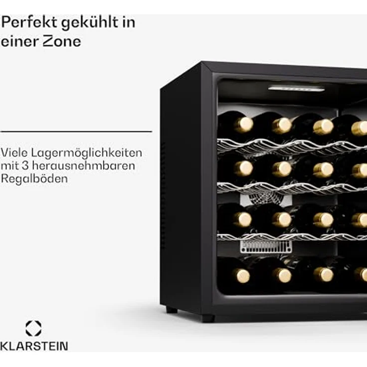 Klarstein Freistehender Weinkühlschrank, 1 Zonen Getränkekühlschrank Klein, Glastür, LED-Beleuchtung, 16 Flaschen, Edelstahl – Bild 4