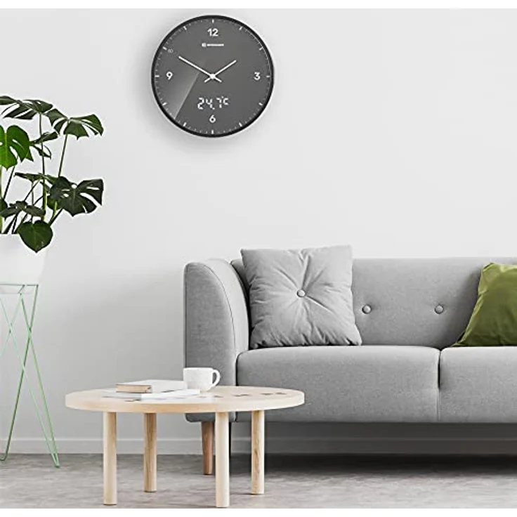 Bresser MyTime Wanduhr mit Funk ohne Tickgeräusche mit 24 cm großem Ziffernblatt, LED  Sekundenanzeige, Innentemperatur und geräuschlosem Funkuhrwerk, grau – Bild 5