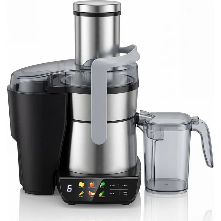 Arendo Zentrifugenentsafter, digitaler Edelstahl-Entsafter mit 1000 W, 85 mm XXL-Schacht, LED-Touch-Display, BPA-frei