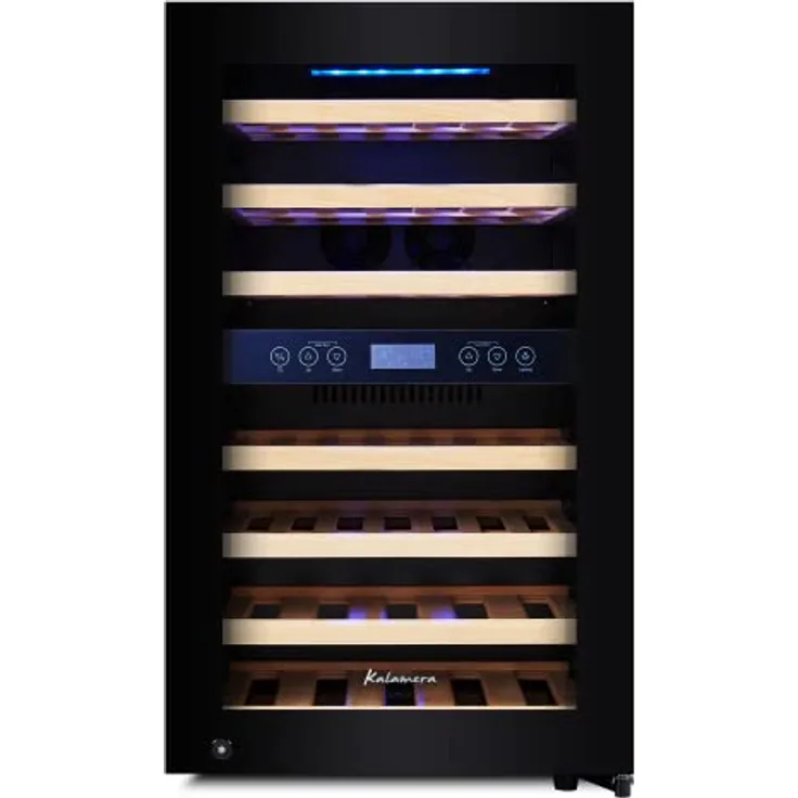 Kalamera Weinkühlschrank 2 Zonen, 45 Flaschen, 120Liter, großes LCD-Display, Temperaturzonen 5-10°C/10-18°C, KRC-120BFG