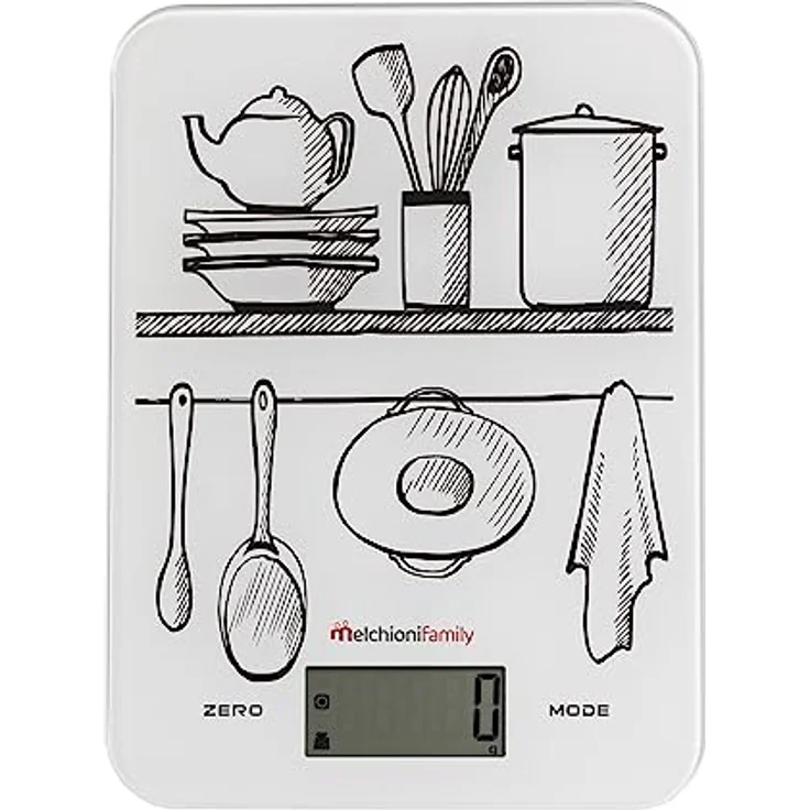 Melchioni Family | Ultrathin Digital Kitchen Scale, GLASS, 10 kg Kapazität, gehärtetes Glas, Weiß mit Fantasie – Bild 2