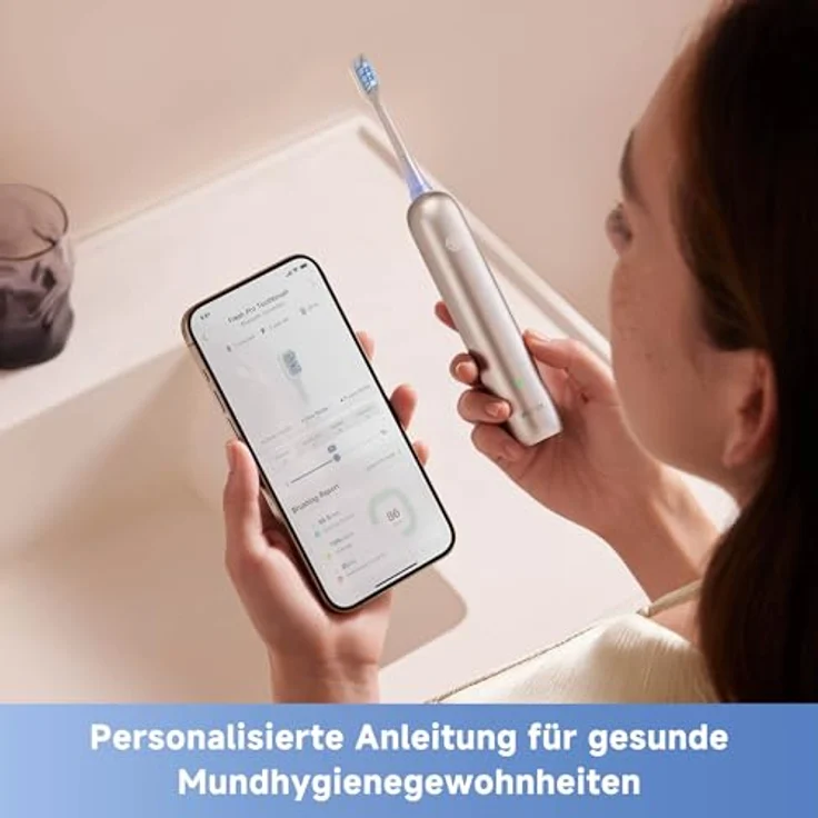 MOVA Fresh Pro 3DClean™ Elektrische Zahnbürste mit App, Schallzahnbürste für Erwachsene, 2 Bürstenköpfe und Reiseetui, 3-in-1-Ersatzbürstenkopf mit Halter, 30 Tage Akkulaufzeit, Silber – Bild 4