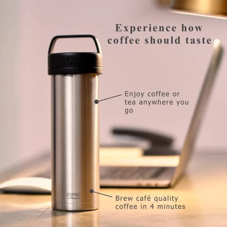 ESPRO Edelstahl Reise-French Press Ultralight, Mini Coffee Maker mit Thermo-Funktion, Kaffee, to go, 475ml, 18-8 – Bild 9