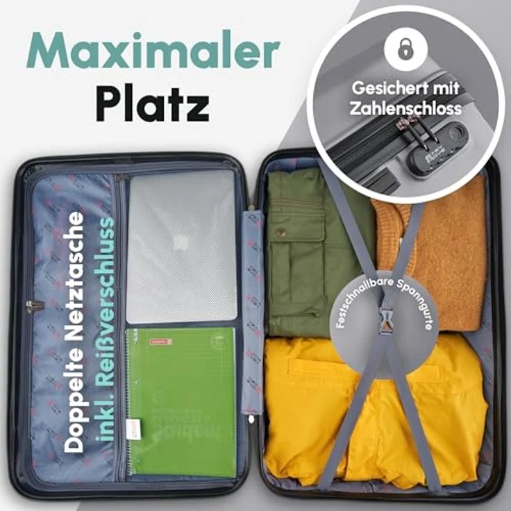 Easy Move ABS Hartschalenkoffer [ERGONOMISCH & SICHER] - Großer Trolley Koffer mit 360° Rädern, Zahlen Schloss - reisekoffer groß, hartschalenkoffer, Luggage (Pink, Set) – Bild 4