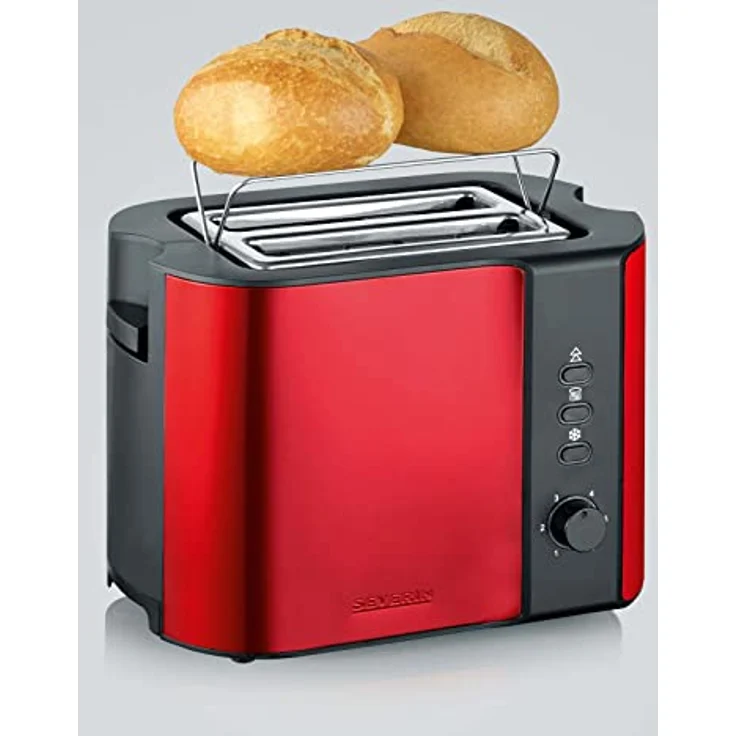 SEVERIN AT 2217 Automatik-Toaster (ca. 800 W, Für 2 Scheiben, Integrierter Brötchen-Röstaufsatz) fire red metallic -schwarz – Bild 5