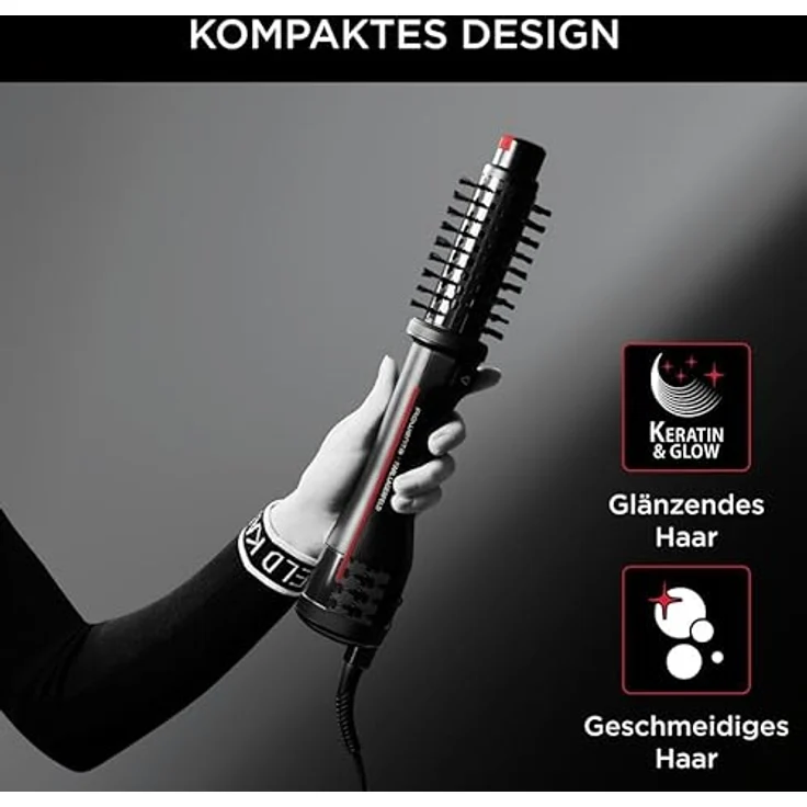 Rowenta x Karl Lagerfeld CF961L K/Pro Stylist rotierende Warmluftbürste | Glanz-Booster | vielseitige Looks | zwei Bürsten | alle Haartypen | trocknen und stylen gleichzeitig | Schwarz/Rot – Bild 5