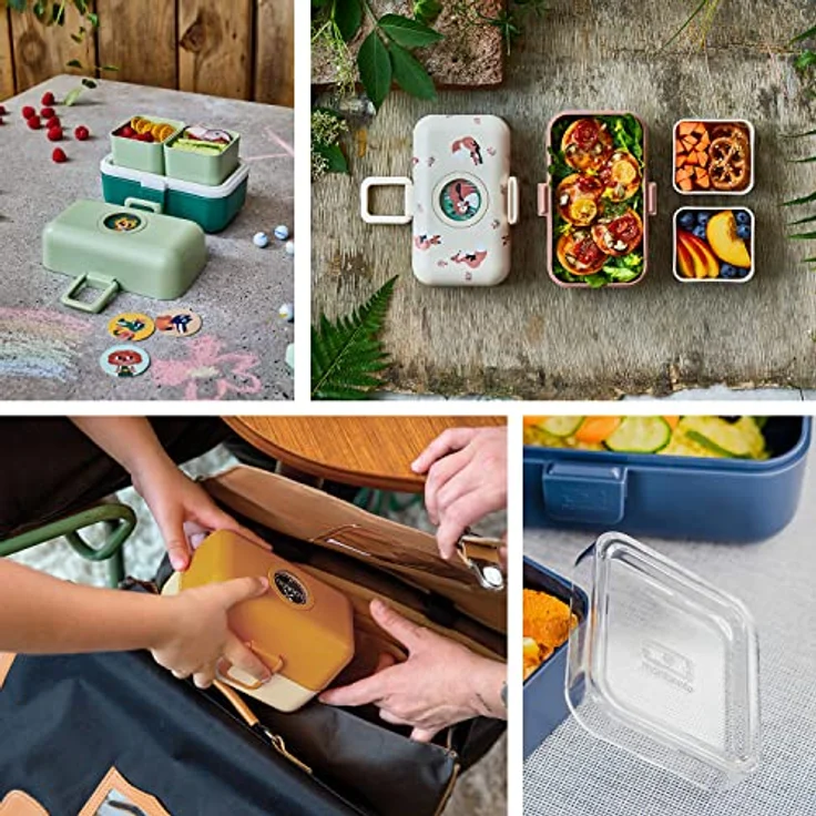 Monbento Tresor, Kinder Bento Box mit 0,8 Litern Volumen, rot, mikrowellen- und spülmaschinenfest, drei Fächer mit Tiermotiv – Bild 5