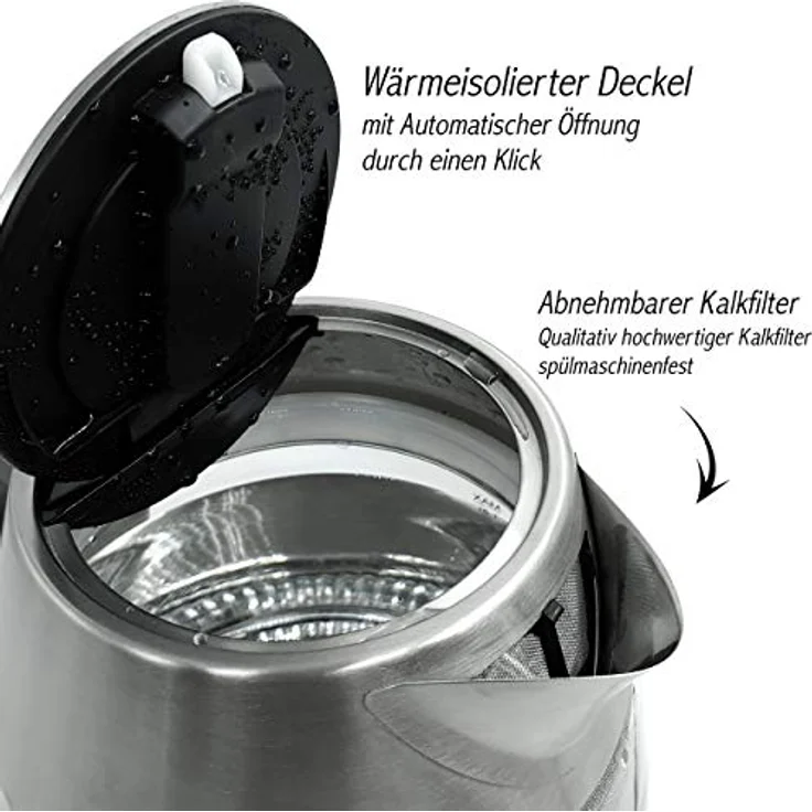 Wasserkocher LED Glas mit Temperatureinstellung Premium, Edelstahl, 2200W -Mit Farbspiel und Warmhaltefunktion, 1.8L Volumen -Mit Sichtfenster, Automatische Abschaltung, 60,70,80,90,100°C – Bild 3