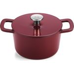 Fissler Moments Collection Emaillierter Gusseisen-Bräter, rund (Ø 20 cm) Cast-Iron Topf, Cocotte AromaStar-Funktion, Induktion – Burgunderrot, Rot