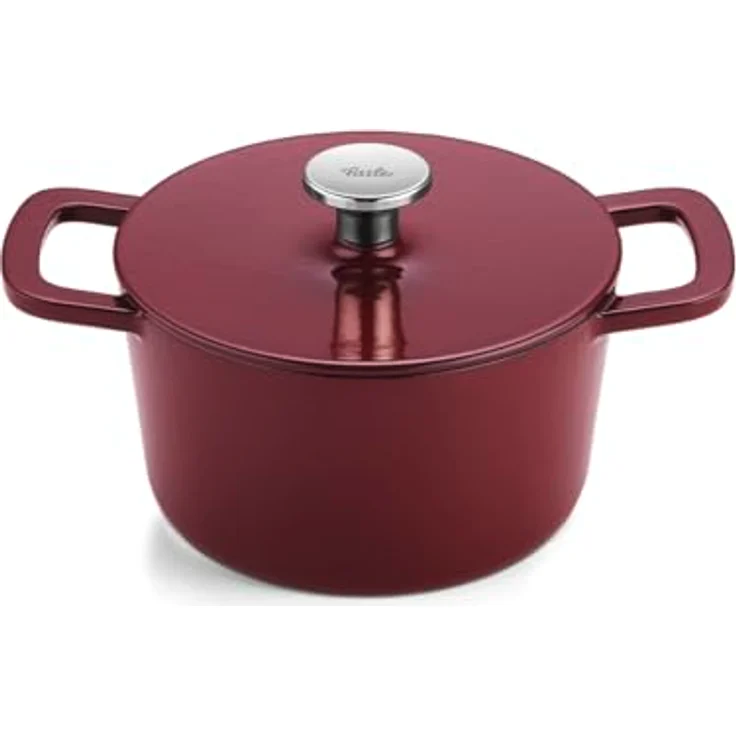 Fissler Moments Collection Emaillierter Gusseisen-Bräter, rund (Ø 20 cm) Cast-Iron Topf, Cocotte AromaStar-Funktion, Induktion – Burgunderrot, Rot – Bild 1