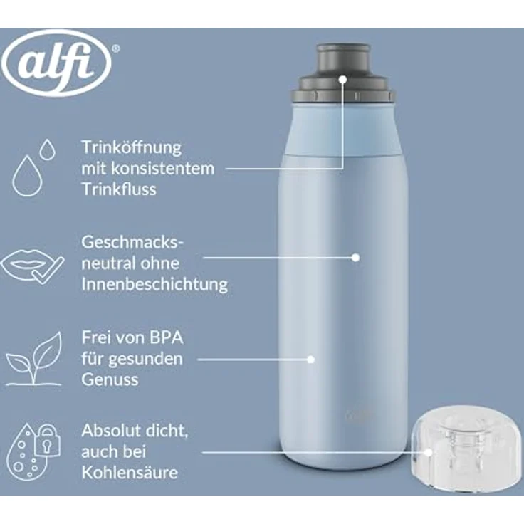 Alfi ELEMENT BOTTLE, Edelstahl Trinkflasche, 0,6l, spülmaschinenfest, Free-Flow Trinksystem mit Schraubverschluss, mattiert – Bild 3