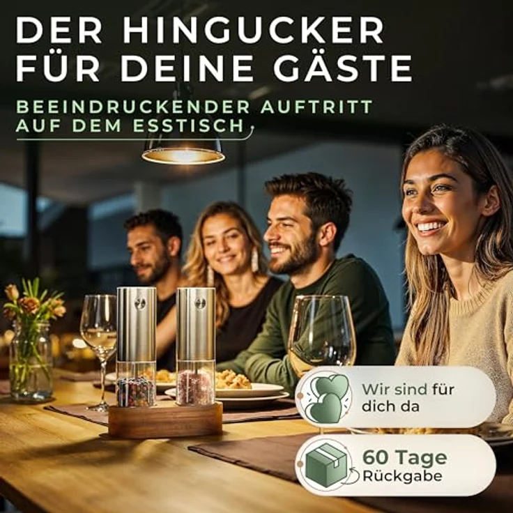 Waldwerk Elektrische Salz-/Pfeffermühle 2er Set mit Akazienholzhalterung, 300 mAh Akku, präzises Keramikmahlwerk, kabellos – Bild 5