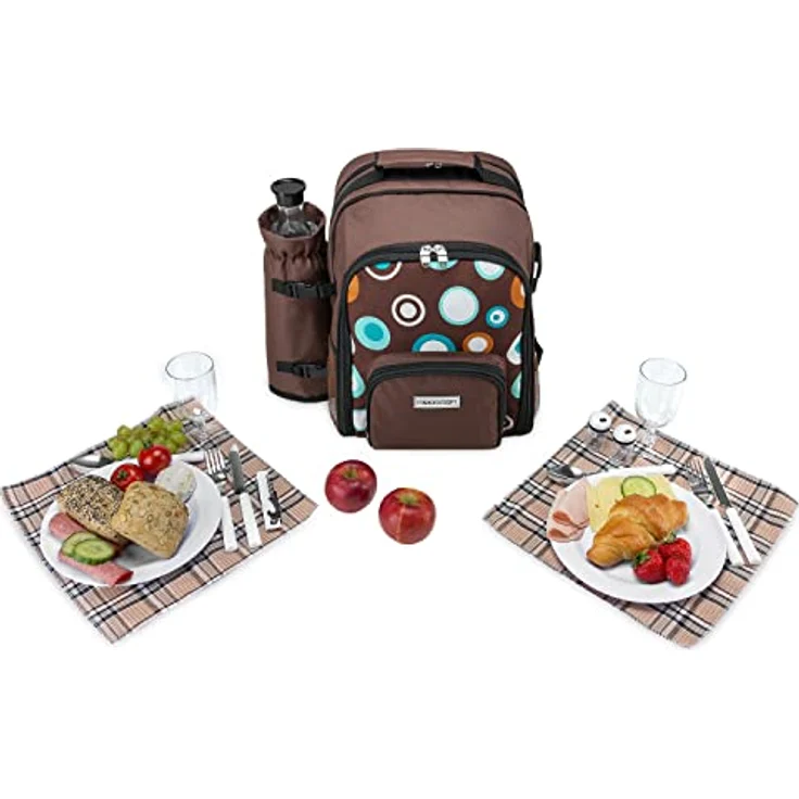 Ohne Picknickdecke Braun  anndora Picknickrucksack Rucksack braun retro und Zubehör 15 teilig  2 Personen – Bild 10