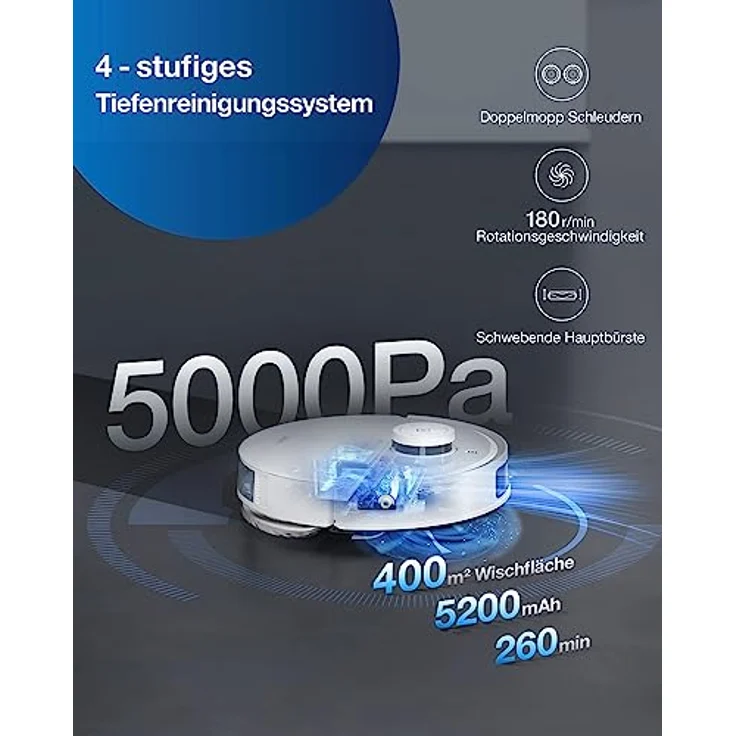 ECOVACS DEEBOT X1 e OMNI Saugroboter mit Wischfunktion ( 5000Pa, Selbstwaschend/Selbstheißlufttrockend/Selbstentleerend Dock, AIVI-Hinderniserkennung, OZMO Turbo 2.0, Yiko Sprachassistent, 260min) – Bild 5