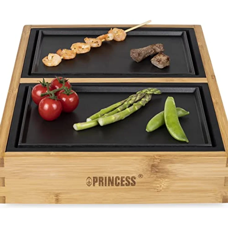 Princess 104040 Dinner4All Pure Tischgrill mit Bambusgehäuse, für bis zu 4 Personen, 4 Grill- und 4 Servierplatten, 4 x 210W, 2m Kabellänge, FSC-zertifiziert – Bild 5