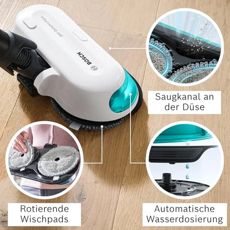 Bosch Akku-Staubsauger Unlimited 7 ProHygienic Aqua BSS712XHYG, kabellos, 2in1 Saugen & Wischen, HEPA-Filtersystem, 10 Jahre Motorgarantie, 2 Akkus, Made in Germany, weiß – Bild 3