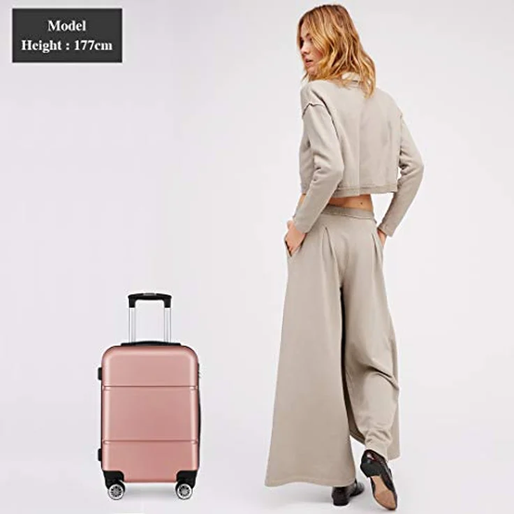 KONO Reisekoffer Trolley 55x38x22cm, Hartschale Handgepäck mit Rollen, 33 Liter, leicht, ABS, Rosa Gold – Bild 2