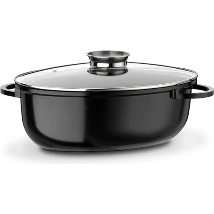 GSW 410588 Gourmet Ceramica Induktion Bräter XXL oval mit Aroma-Glasdeckel 42x27cm - ca. 10,0 Liter, Aluguss, schwarz gesprenkelt, 42 cm, 4-Einheiten – Bild 2
