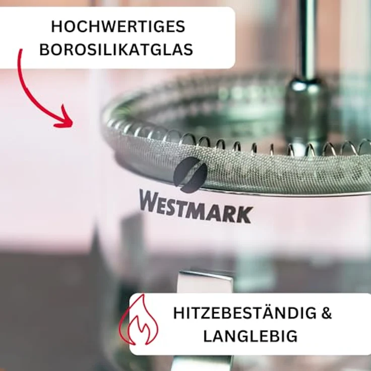 Westmark Kaffeebereiter French Press, 500 ml, Glas-Rostfreier Edelstahl, Brasilia, Silber-Schwarz, 24702260 – Bild 4