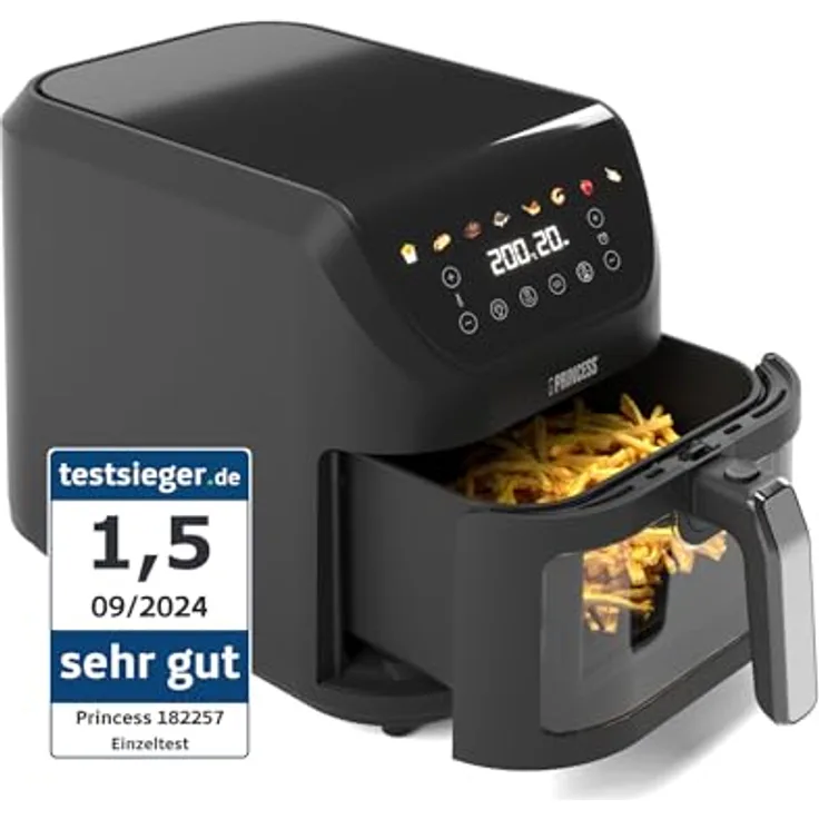 Princess SlimFry Airfryer 182257, 8L Heißluftfritteuse mit 2000W, 8 Programmen, Digitalem Touchscreen, Sichtfenster und Automatischer Abschaltung