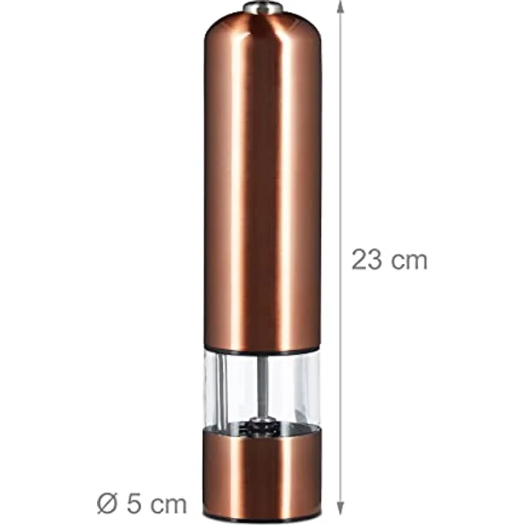 2 x elektrische Pfeffermühle im Set, Gewürzmühle oder Salzmühle, mit Keramikmahlwerk batteriebetrieben, mit Licht, nachfüllbar, bronze – Bild 4