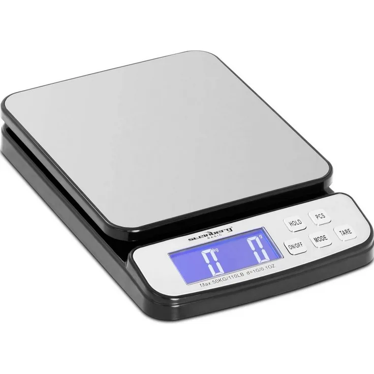 Steinberg Systems Feinwaage Briefwaage Paketwaage Versandwaage LCD Digitalwaage Plattformwaage 50, Edelstahl, 50 kg / 1 g, große Wiegefläche, zahlreiche Funktionen - Preisvergleich