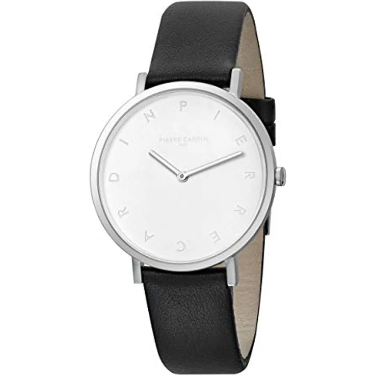 Pierre Cardin Watch CBV.1001, Damenuhr mit Schwarzem Lederband und Silber Gehäuse