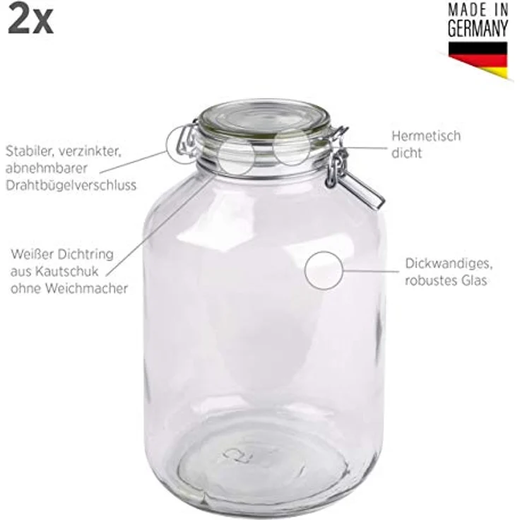 MÄSER 926240 Gothika, Einmachgläser groß, 2er Set à 4,8 l, made in Germany, Vorratsgläser mit Deckel und Drahtbügel zum luftdichten Aufbewahren, Einkochen und Einlegen, Glas, transparent – Bild 3