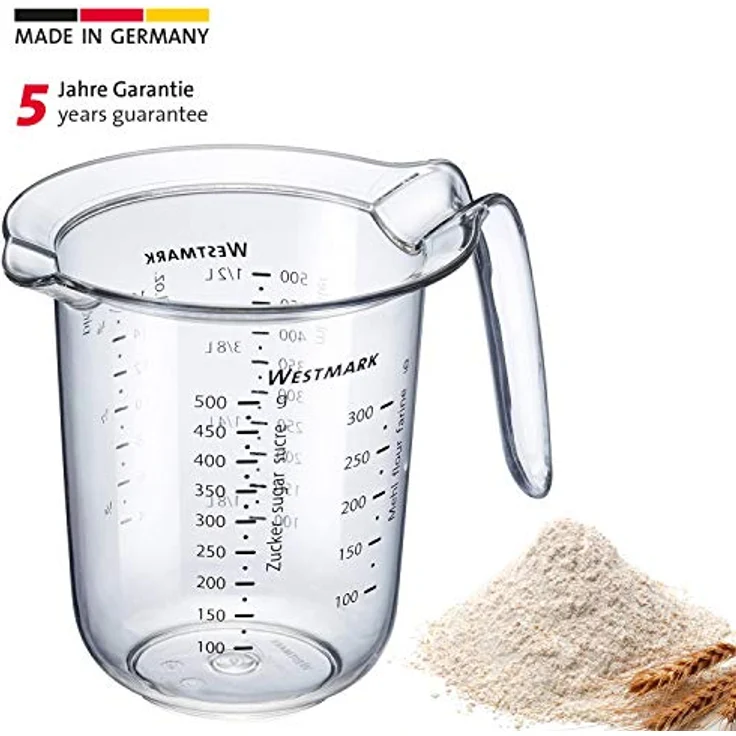 Westmark Messkanne mit mehrsprachigen Messskalen und verschiedenen Maßeinheiten, Füllvolumen: 0,5 Liter, Kunststoff, Transparent, 30642270 – Bild 2