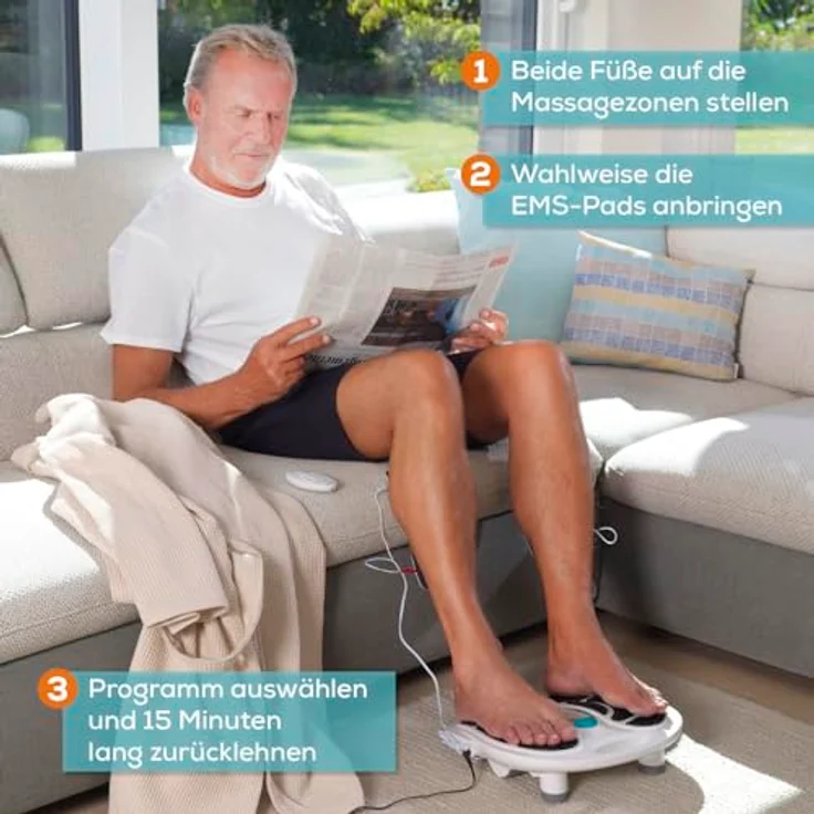 VenenWalker Venentrainer Durchblutungs-Stimulator + Fernbedienung 4 Pads EMS, leicht und tragbar, inklusive EMS-Elektroden, weiß – Bild 5