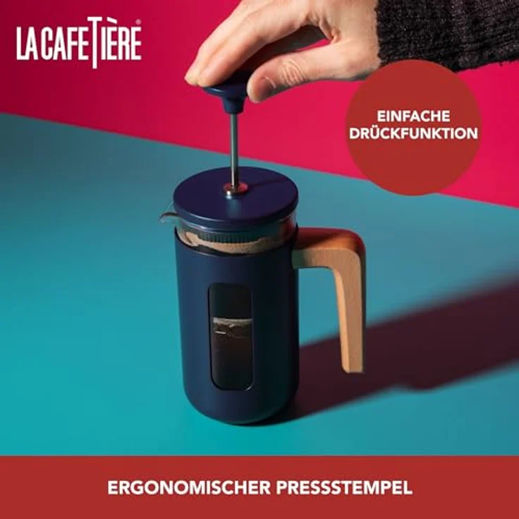 La Cafetière Pisa Cafetière, 8-Tassen/1L, hitzebeständiges Borosilikatglas mit Edelstahl, Navy, inkl. Ersatzfilter – Bild 3