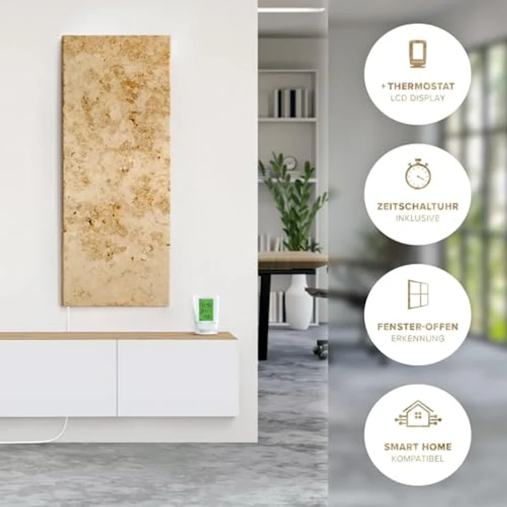 Marwona Marmor Naturstein Infrarotheizung 800 Watt mit Digitalthermostat | Energiesparende Marmor Infrarot Wandheizung | 5 Jahre Garantie | Made in Germany | Lymonit 800 Watt – Bild 4