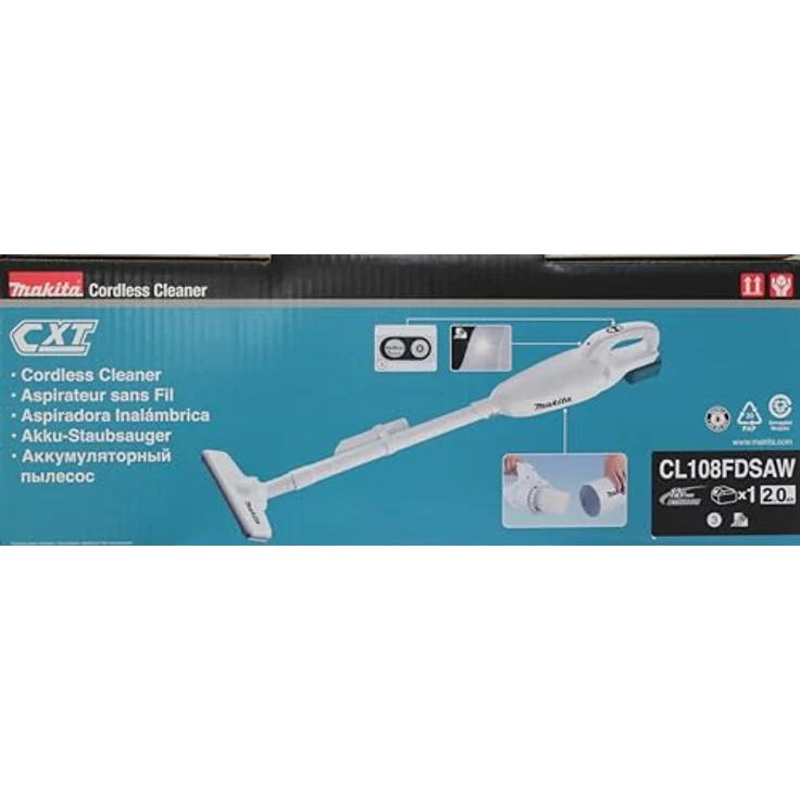Makita Akku Staubsauger (Behälter 0,6 l, 3 Saugstufen, Saugkraft max. 30 W, beutellos, mit LED-Beleuchtung, mit Akku) CL108FDSAW, Weiß – Bild 5