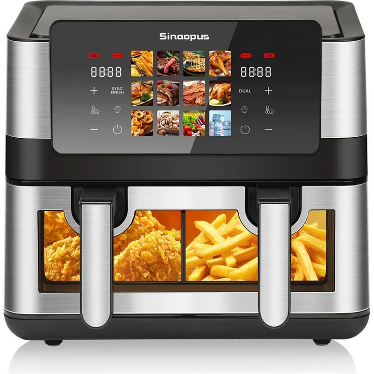 WHEELYOU Heißluftfritteuse 9 L, Doppel-/Einzelkammer, umschaltbar, 2000 W, 12 voreingestellte Programme, Touchscreen-Bedienung