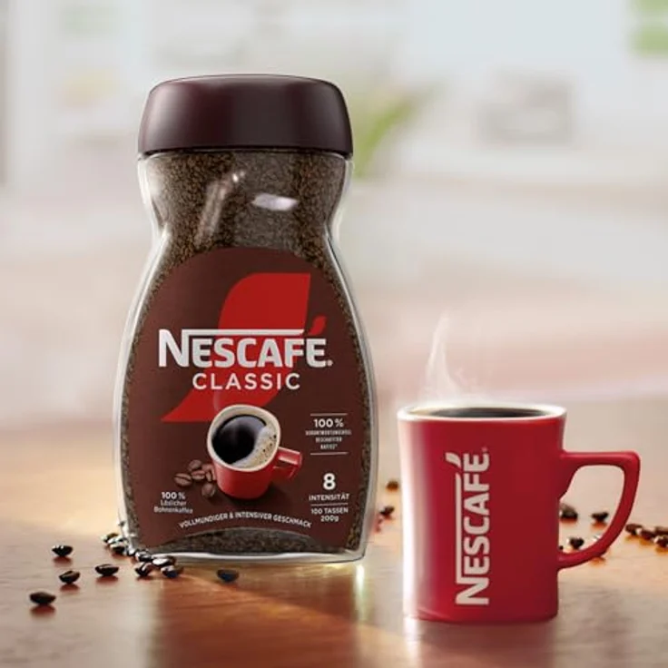 Nescafé Classic löslicher Bohnenkaffee, mitteldunkel geröstete Kaffeebohnen, koffeinhaltig, kräftiger Geschmack & intensives Aroma, 1er Pack (1 x 200g) – Bild 6