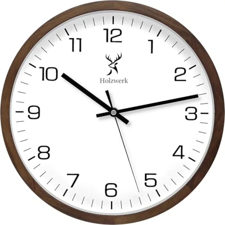 Holzwerk Wanduhr Designer Loft, Quarz Wanduhr aus massivem Fichten-Holz, weiß/grau, lautlos, 30 cm