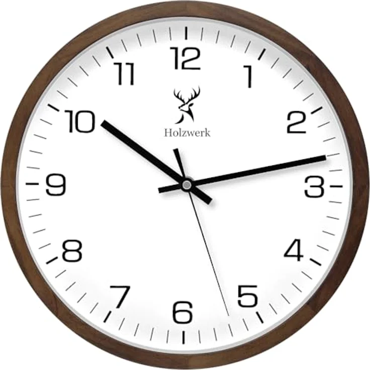 Holzwerk Wanduhr Designer Loft, Quarz Wanduhr aus massivem Fichten-Holz, weiß/grau, lautlos, 30 cm – Bild 1