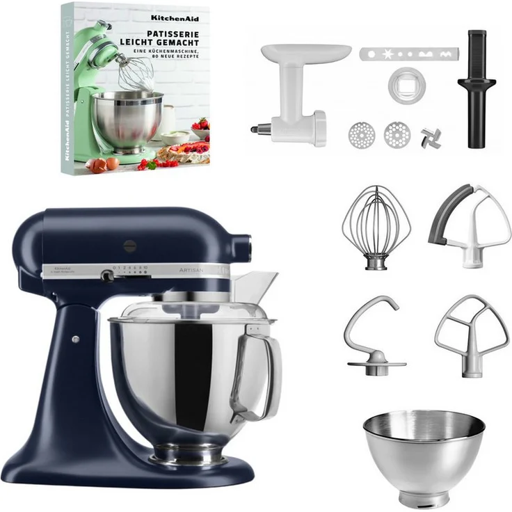 KitchenAid 5KSM175 Artisan Küchenmaschine, 4,8 l, Premium Bundle mit Fleischwolf, Spritzgebäckvorsatz und Rezeptbuch, in klassischem Design