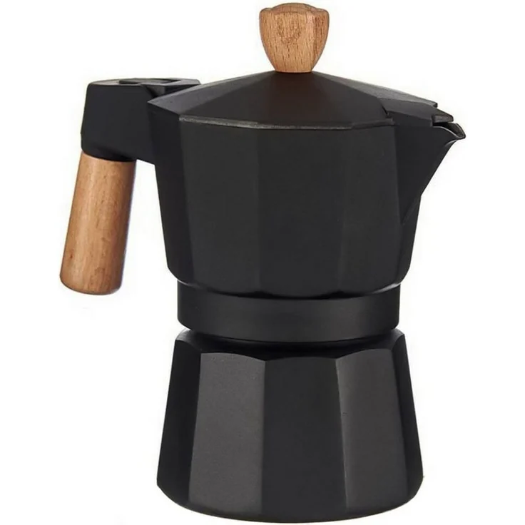 Origin Outdoors Espressokocher 'Bellanapoli', 1 Tasse, Alugehäuse mit Holzgriff, geeignet für Kocher (außer Induktion)